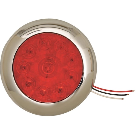 Custer Products Red Round Tractor/Trailer Tail Light With Chrome Face CPL4R10FB